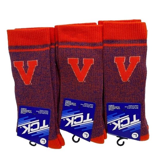 NEW Virginia Cavaliers Crew Socks 3 Pair Size L‎ 8-12 NCAA College Fan - Picture 1 of 2